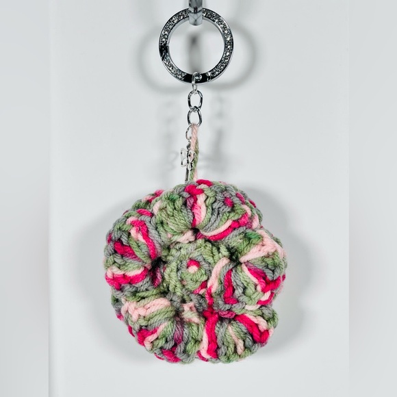 Crochet Ombre Flower Bag Charm with Dragonfly - Picture 2 of 5